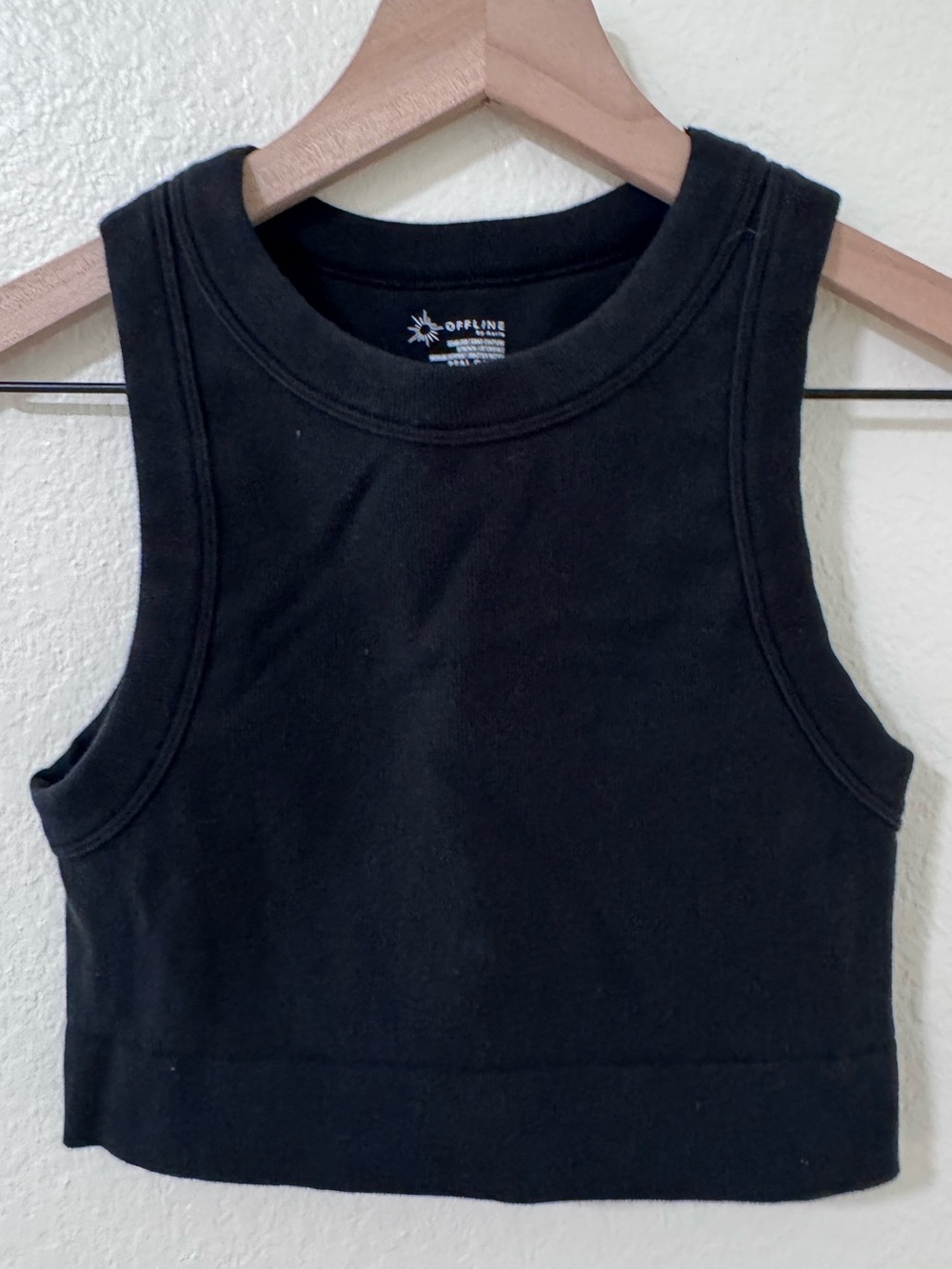 Offline Black Ribbed Crop Tank - Sleeveless Crew Neck